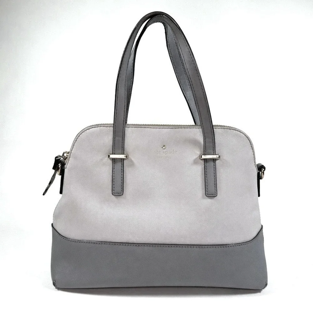 Kate‎ Spade New York Saffiano Leather Satchel Gray Beige Dome Bag Purse